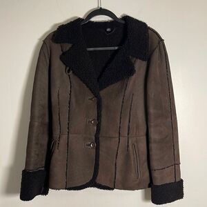 EUC Vintage Audrey (Robert) Talbott Brown Suede Shearling Trimmed Jacket Small